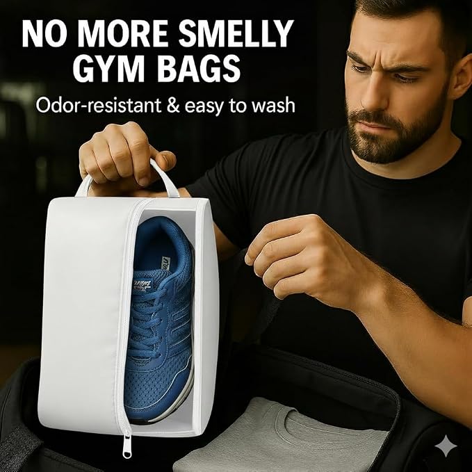 Shoe Bag for Travel Water Resistant Shoe Organizer with Transparent PVC Window, Carry Handle, Heavy-Duty Zipper, Fits Men's Size 11, for Golf, Gym, Sports & Soccer Cleats- White