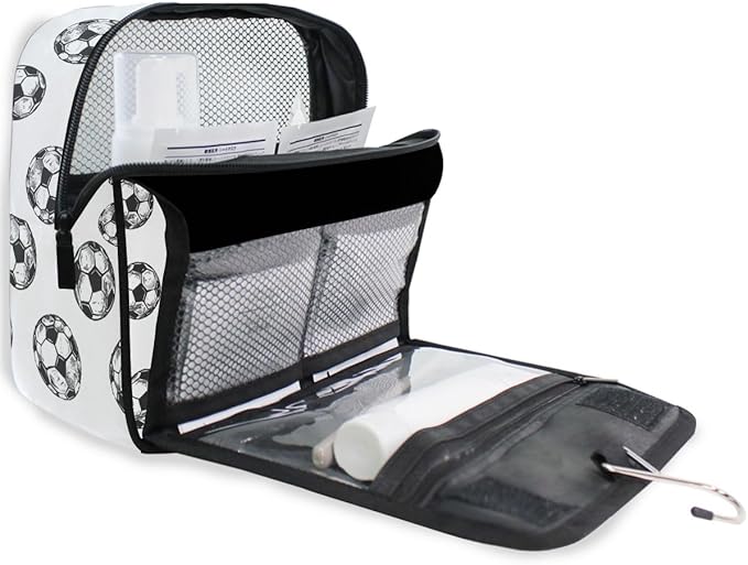 Hanging Travel Toiletry Bag Kit Boys Makeup Case Cosmetics Organizer for Men Women (Soccer Balls)