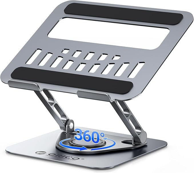 ORICO Adjustable Laptop Stand for Desk, 360° Rotating Base, Foldable Aluminum Alloy Computer Stand with Ventilated Design, Compatible with MacBook Air/Pro, Dell, XPS, HP up to 17'' - ST12, Gray