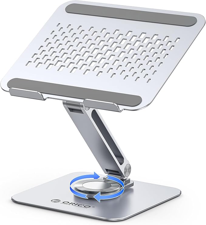 ORICO Adjustable Laptop Stand with 360° Rotating Base??Foldable Aluminum Alloy Laptop Holder for Desk, Compatible with MacBook Air/Pro, Dell, HP, XPS Laptops (13??7.3?? - ST10, Silver