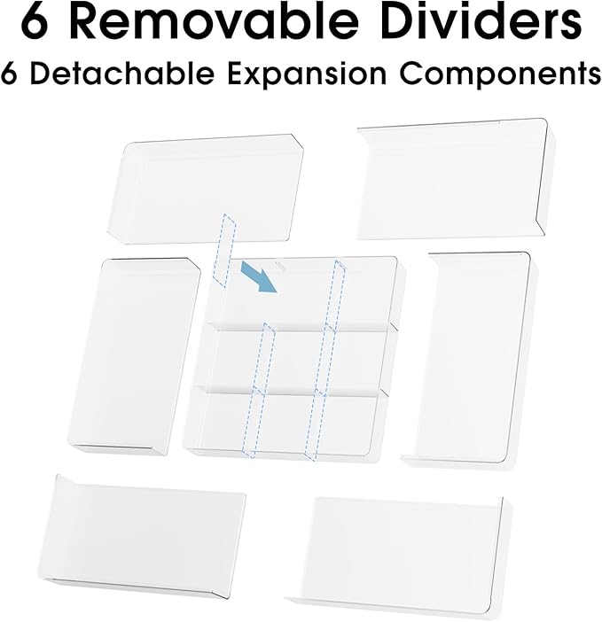 Expandable Drawer Organizer, Width (10.6"-20.1") Depth (11"-20.1"), Clear Makeup Drawer Organizer with 6 Removable Dividers, Silverware Organizer, Great for kitchen and Bathroom Drawers