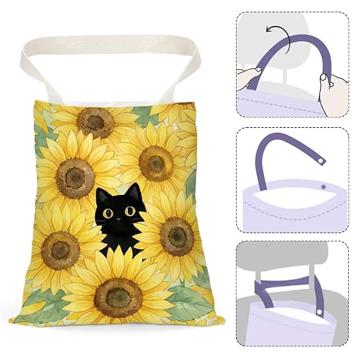 Black Cat Car Trash Bag, Sunflower Car Trash Bag Hanging, Sunflower Accessories, Summer Decor Waterproof Cars Back Seat Hanging Organizer Garbage Can for Vehicle Travelling Camping