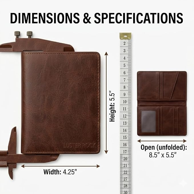 Genuine Leather Passport Holder Travel Wallet for Men & Women - Slim Passport Case with Card Slots & Cash Pocket - Travel Document Organizer