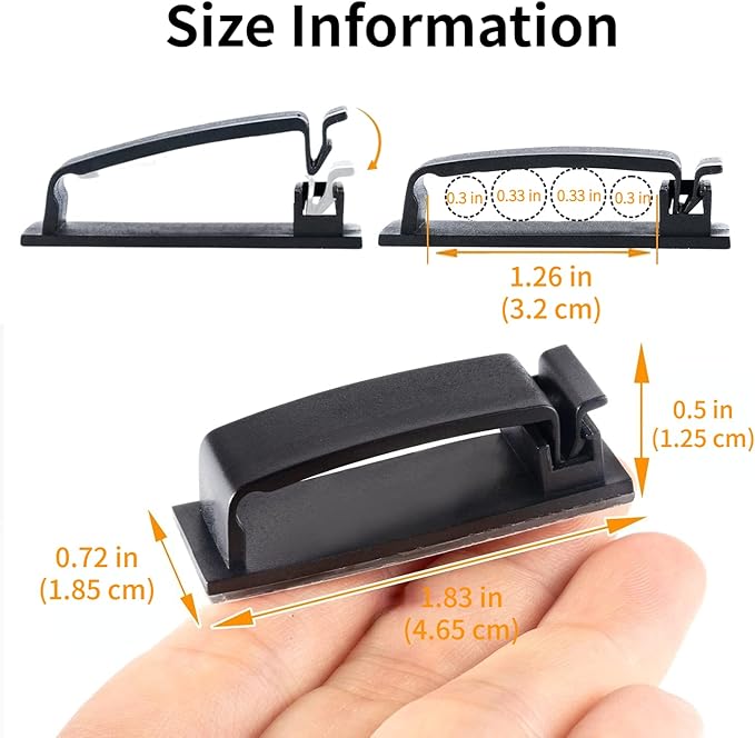 Cable Clips 50PCS, Self Adhesive Cable Management Clips, Cord Organizer Wire Clips Cord Holder for Appliances PC Wall Ethernet Cable Under Desk Nightstand Home Office Car