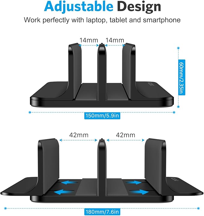 [Updated Dock Version] Vertical Laptop Stand, OMOTON Double Desktop Stand Holder with Adjustable Dock (Up to 17.3 inch), Fits All MacBook/Surface/Samsung/HP/Dell/Chrome Book (Black)