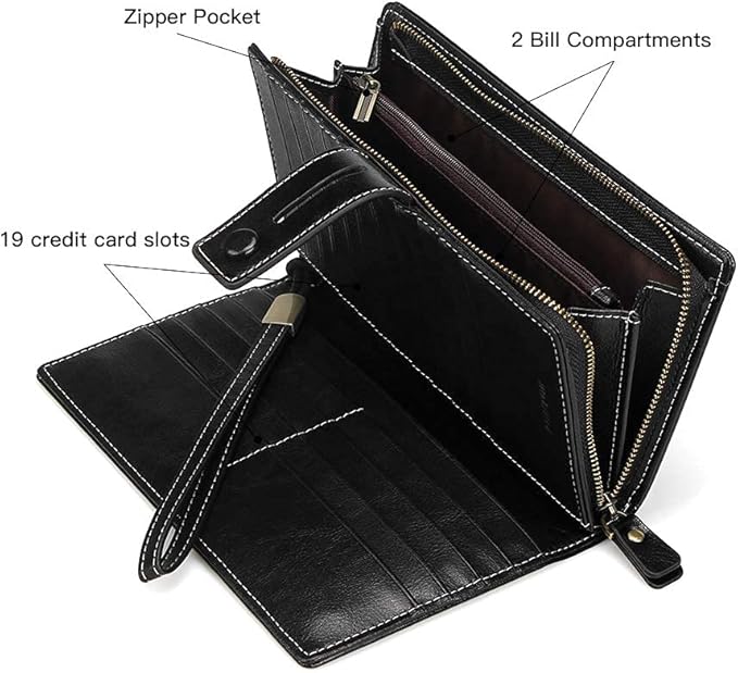 FT FUNTOR Women's Big Fat RFID Blocking Wallet Leather Zip Around Clutch Large Phone Organizer Wristlet