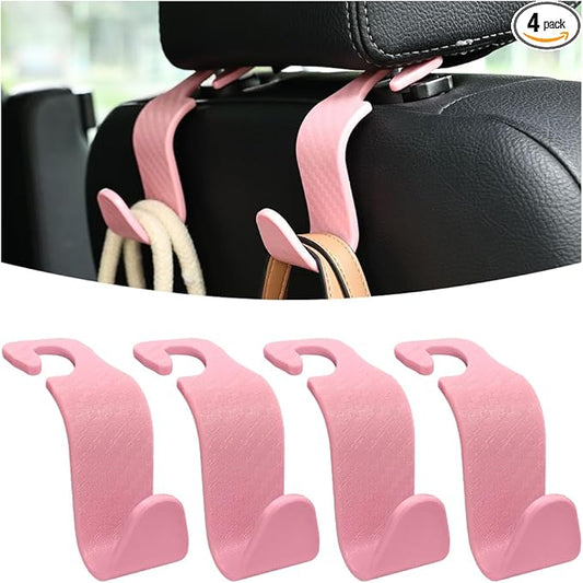 Osilly Car Seat Headrest Hook, 4 Pack Auto Seat Hanger Storage Organizer for Purse Handbag Coats Grocery Bags, Car Interior Accessories, Universal Vehicle Backseat Plastic Hanging Hook (Pink2)