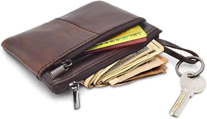 Freezx Women Genuine Leather Coin Pouch Zip Mini Purse Wallet Key Chain 3 Zipper