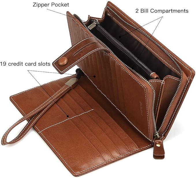 FT FUNTOR Women's Big Fat RFID Blocking Wallet Leather Zip Around Clutch Large Phone Organizer Wristlet
