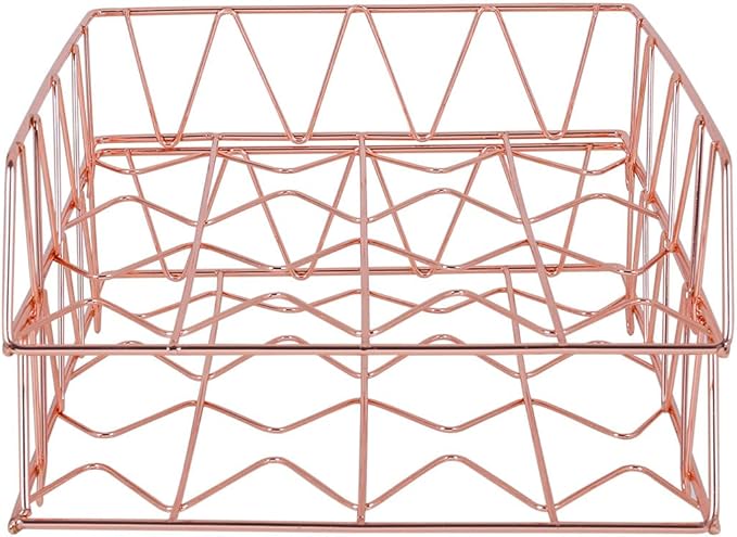 PAG Set of 2 Office Supplies Metal Stackable File Document Letter Tray Organizer for Desk, Rose Gold