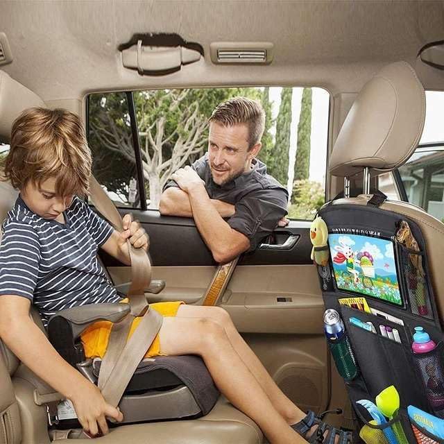 2 Pack Car Backseat Organizer,Kick Mats Back Seat Protector with Touch Screen Tablet Holder,Travel Accessories with 9 Storage Waterproof Pockets