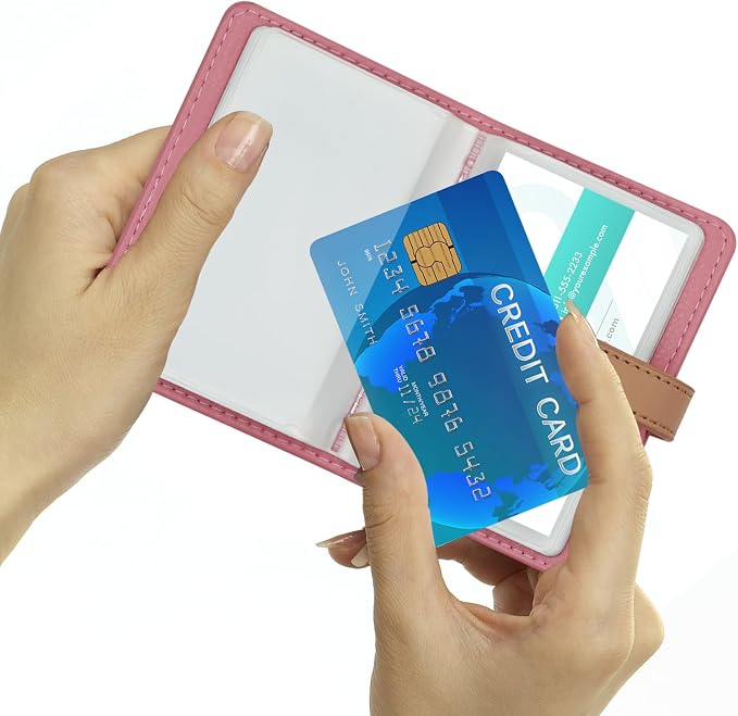 Credit Card Holder with 26 Suitable Slot, ID Card Case PU Leather Wallet for Women Men Business Organiser Pocket (Pink)