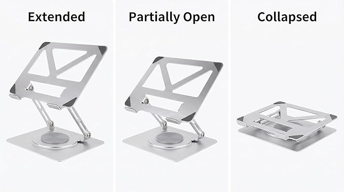 360 Rotating Aluminum Laptop Stand, Adjustable & Foldable Ergonomic Computer Stand, Compatible with MacBook, iPad, Dell, HP up to 16 Inches for Home & Office, Silver