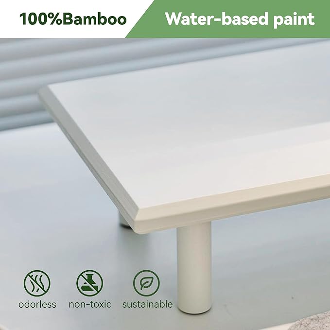Bamboo Dual Monitor Stand Riser with Underneath Storage, Ergonomic Desk Shelf Supports PC Computer Monitor, Printer, TV for Home, Office, White