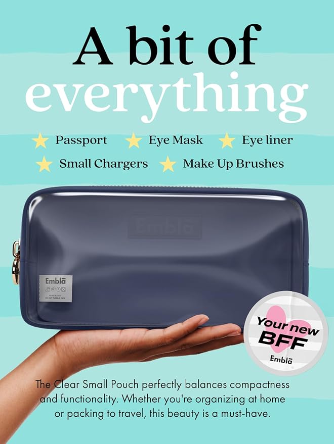 Embla Medium Clear Makeup Bag Travel for Toiletries Cute Make Up Nylon Organizer Pouches Quart Size Cosmetic Bags for Women Girls Zipper Toiletry Skincare Pouch Organizer for Purse Navy Blue
