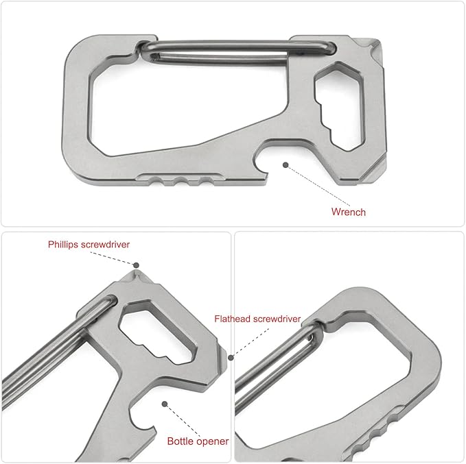 Titanium Carabiner Keychain for Men, Heavy Duty Key Ring Clip with Bottle Opener, EDC Multitool Holder for Keys Belt