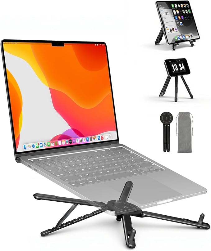 SupeDesk Adjustable Laptop Stand, 3-in-1 Magnetic Foldable Stand for Laptop, Tablet & Phone, Portable Aluminum Laptop Riser with Multi-Angle Support for Desk, Home & Travel, Black