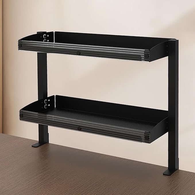 WYYHAA Clamp On Desk Organizer Shelf 17.3inch, 2-Tier Shelving Unit Desktop Storage Shelf, Metal Desk Extender Side Table for Office Table Accessories, Gaming Devices