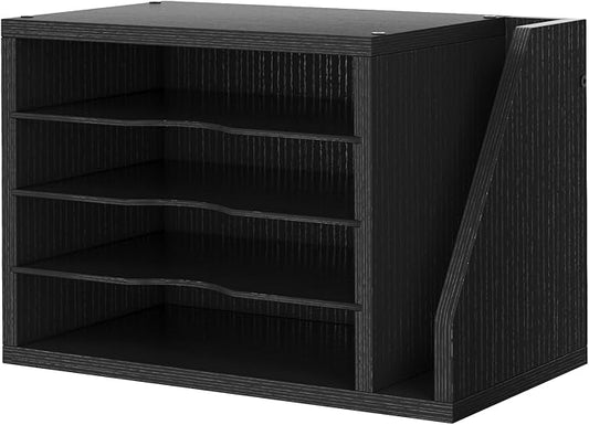 Creso hom Mail Sorter, File Organizer Desktop, Wood Desk Organizer with 3 Adjustable Shelves, Mail Holder for Office, Home, Letter Sorter File Holders for Envelopes, Mail Supplies Magazines, Black