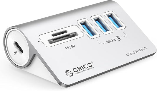 ORICO 5-Port USB 3.2 Gen1 Hub, Desktop USB 3.0Hub with 3 USB-A, SD/TF Card Reader, 5V 2A Power Supply Port, 5Gbps Aluminium USB-Splitter with 1.64Ft USB-C to USB-A/C Cable for iMac, MacBooks, Mac mini
