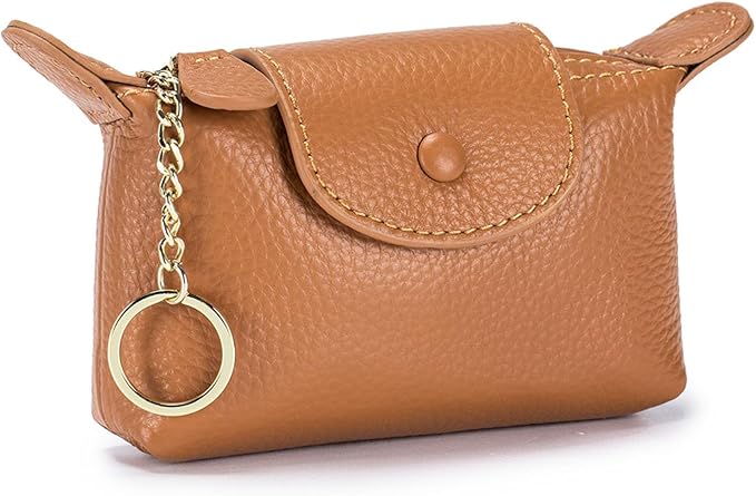 Small Genuine Leather Coin Purse with Keychain, Earth Yellow Zipper Change Pouch for Women, Soft Mini Wallet Organizer for Cash Coins Cards, Compact Keychain Wallet for Purse Backpack