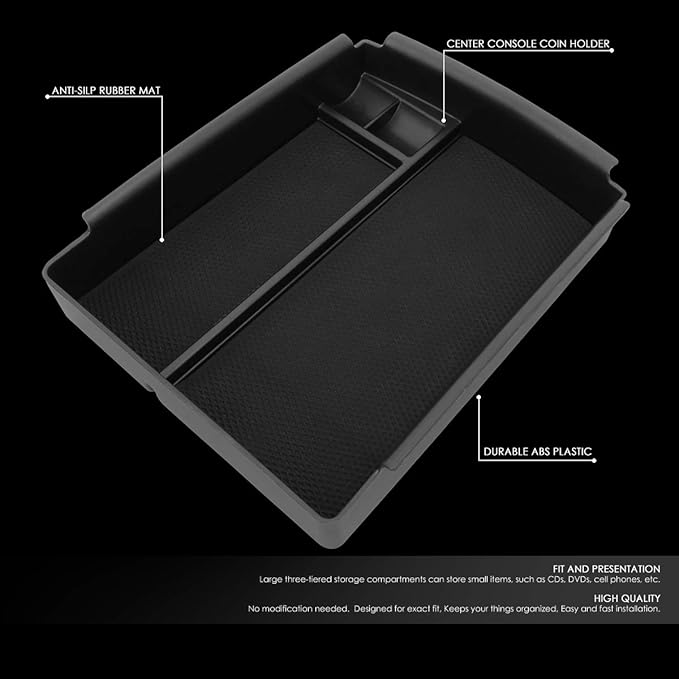 DNA Motoring Front Center Console Organizer Tray Compatible with 16-19 Tesla Model S X, Armrest Storage Box, ZTL-Y-0075