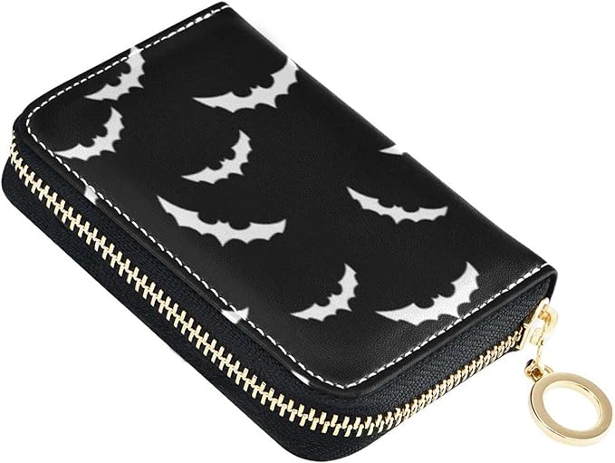 Halloween Bat RFID Credit Card Holder Wallets Accordion for Women Leather Zipper Card Case Accordion Wallet for Ladies Girls