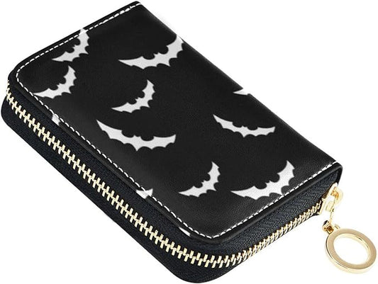 Halloween Bat RFID Credit Card Holder Wallets Accordion for Women Leather Zipper Card Case Accordion Wallet for Ladies Girls