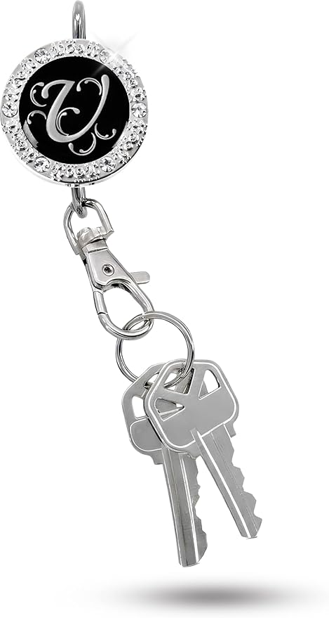 Women’s Bag Charm Key Finder, Car Keychain Hook, Cute Purse Organizer & Tote Bag Accessories, Gifts for Mom - Monogram Letter