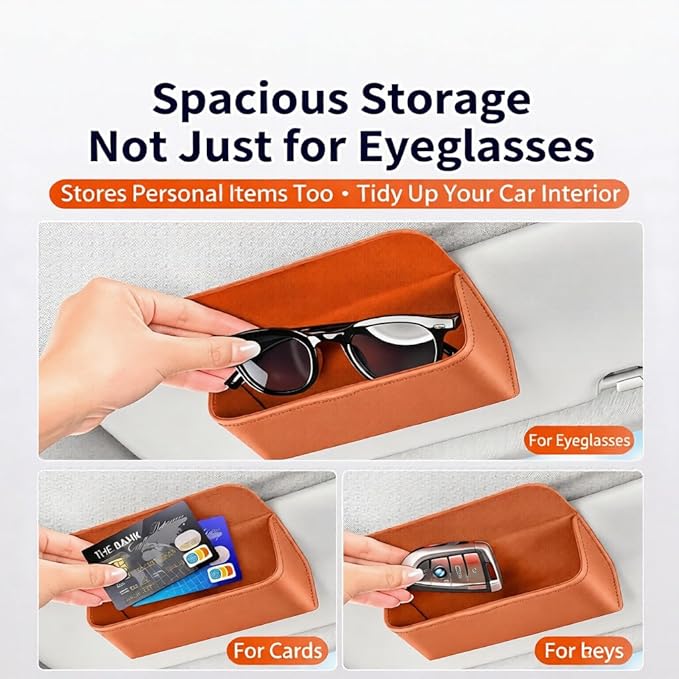 Car Sunglass Holder-Leather Magnetic Large Glasses Case,One-Handed Eyeglass Clip,Universal Auto Sun Visor Accessories