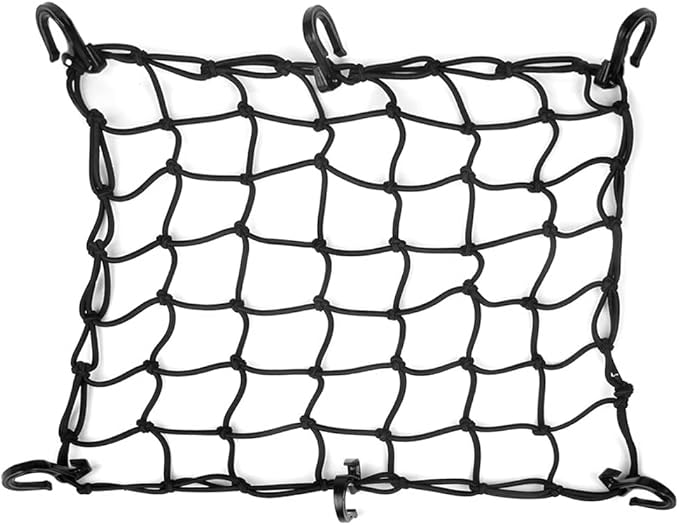 15"x15" Motorcycle Cargo Net Stretches to 30"x30" with 6 Hooks 2''x2'' Mesh for Motorcycle Motorbike Bikes