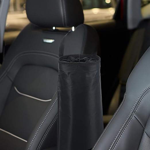 2PCS Car Garbage Bag Hanging, Washable Travel Automotive Trash Can Bags with Top Elastic Vent & Sticky Strap Bottom Opening, Independent Detachable Leak-Proof Seat Back Tash Bin for Car, Suv, Truck