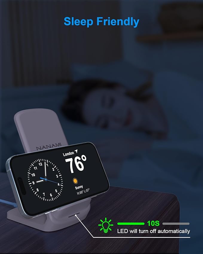 NANAMI Wireless Charger for Samsung and iPhone - 10W Fast Induction Charger Stand for Galaxy S25/S26/S24/S23/S22/S21, Wireless Charging Stand Phone Charging Dock for iPhone 17/17 Air/16/15/14/13/12