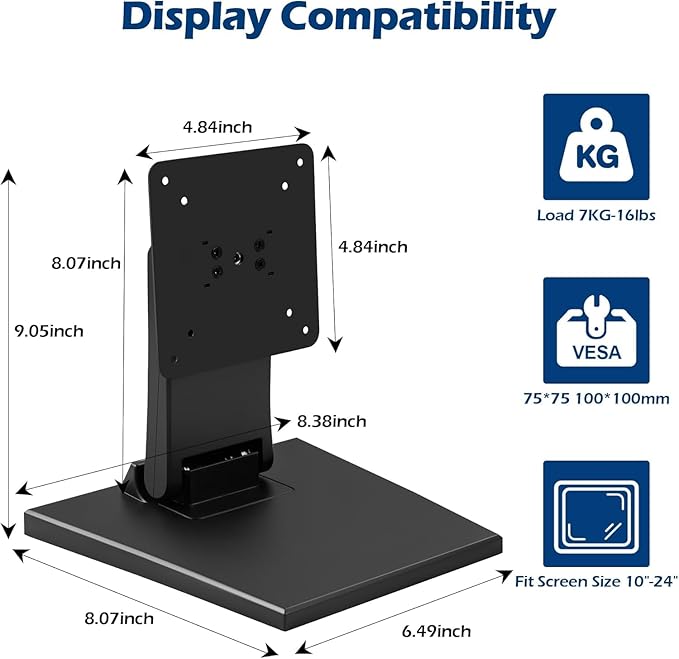 WEARSON Adjustable LCD TV Stand Folding Metal Monitor Desk Stand with VESA Hole 75x75mm&100x100mm (WS-03A2)