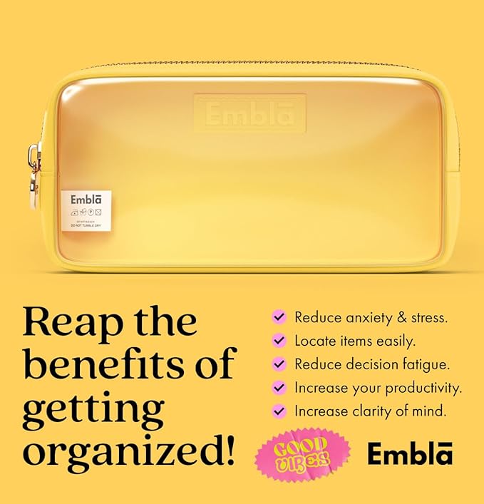 Embla Medium Clear Makeup Bag Travel for Toiletries Cute Make Up Nylon Organizer Pouches Quart Size Cosmetic Bags for Women Girls Zipper Toiletry Skincare Pouch Organizer for Purse Yellow