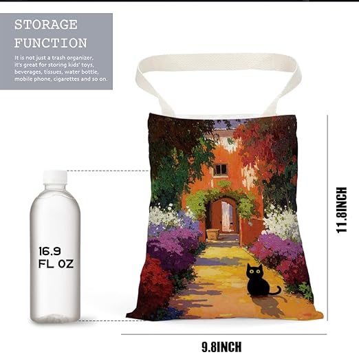 Black Cat Car Trash Bag, Car Trash Bag Hanging, Waterproof Cars Back Seat Hanging Organizer and Storage Trash Bags for Vehicle Travelling Camping Garden Cat Decor