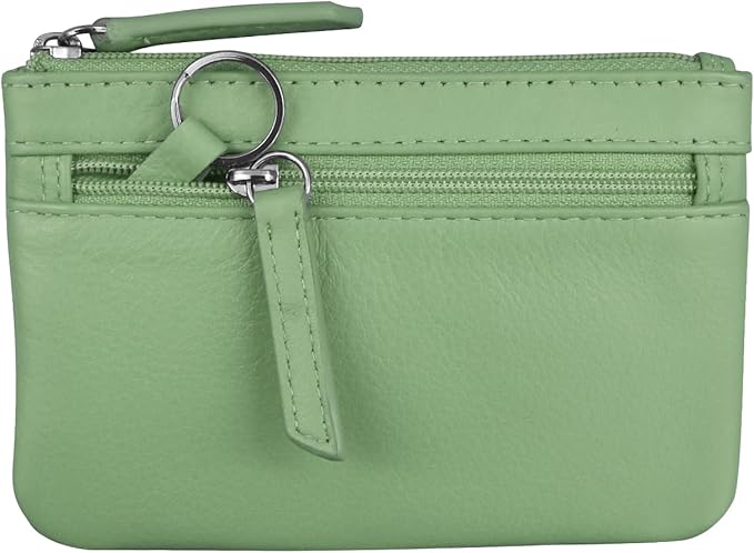 ili New York Mini Leather Coin Purse, Compact Genuine Leather Pouch with Key Ring & RFID Protection, Used for Coins, Keys and Cards, Ideal for Travel and Everyday Carry, Sage