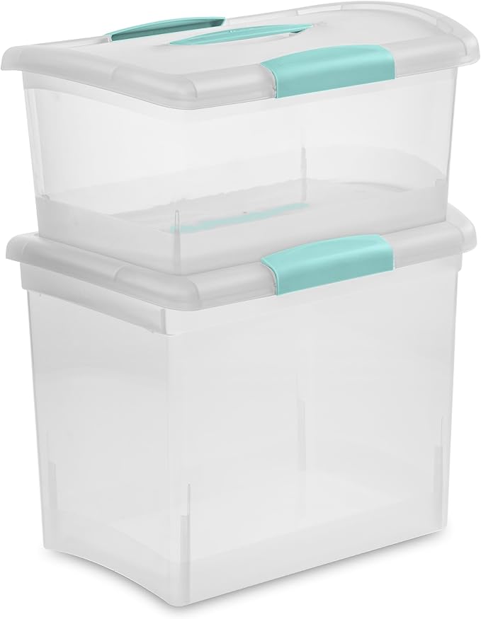 Sterilite 6 Pack Stackable Storage Bin with Latch Lid, Medium Nesting ShowOffs, Clear