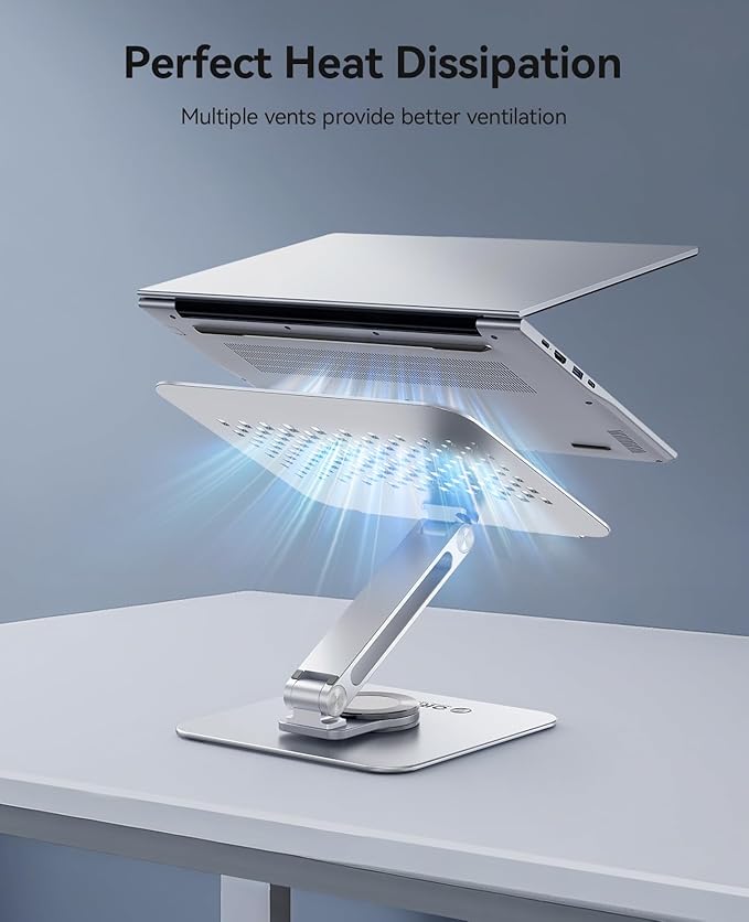 ORICO Adjustable Laptop Stand with 360° Rotating Base??Foldable Aluminum Alloy Laptop Holder for Desk, Compatible with MacBook Air/Pro, Dell, HP, XPS Laptops (13??7.3?? - ST10, Silver
