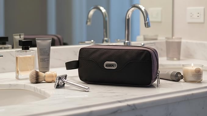 GOX Small Travel Toiletry Bag, Dopp Kit Case For Men, Multifunction Organizer Pouch(Black/Grey)