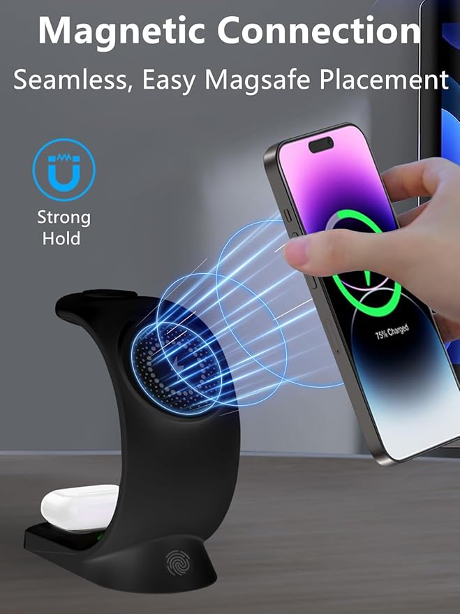 3 in 1 Wireless Charging Station, [6-Color RGB Light] 15W Fast Magnetic Wireless Charger Stand for Multiple Devices Apple, for iPhone 17/Air/16/15 Pro Max, for iWatch 2 to 9
