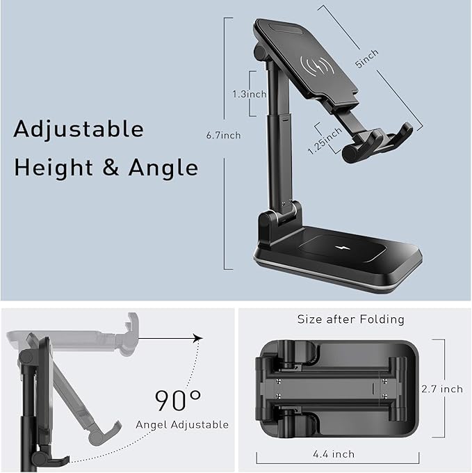Wireless Charger, 2 in 1 Wireless Charging Station, Phone Charger Stand Phone Holder for Desk Compatible with iPhone 17 16 15 14 13 12 Pro Max Plus, Airpods 4 3 2 Pro, Samsung S25 S24 S23 Note 20