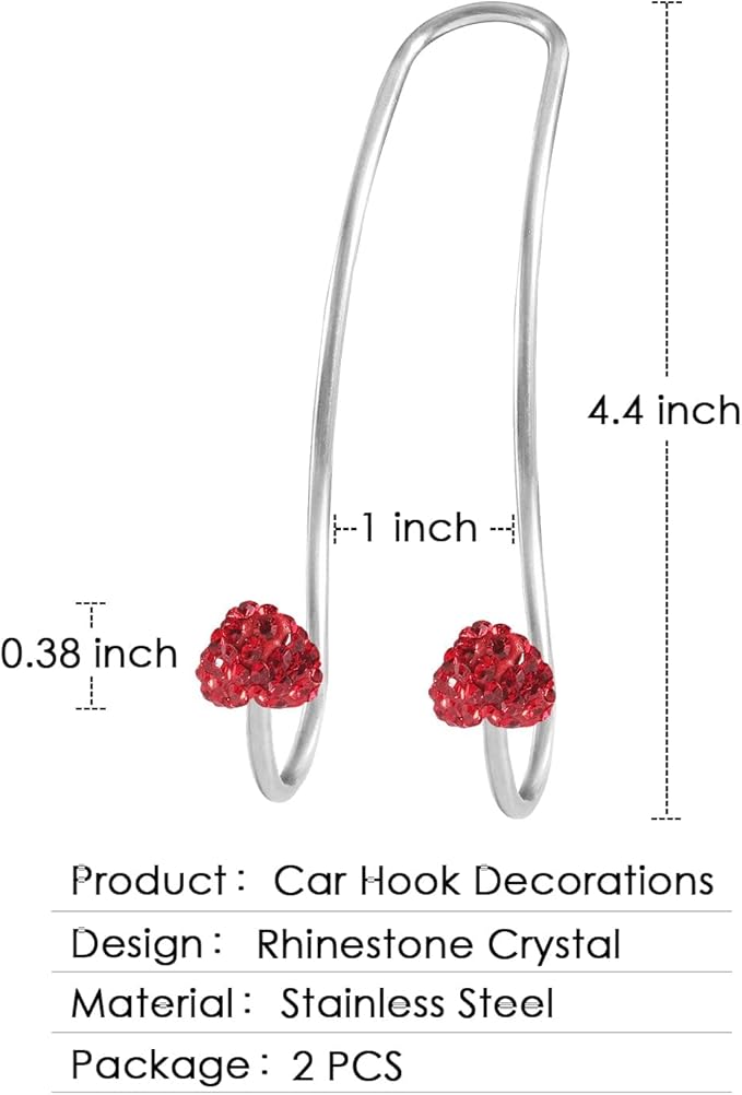 Guoord 【2024 Upgraded】 Car Headrest Hooks Decorations, 2 Pcs Bling Heart-Shaped Purse Hook Hangers, Auto Hooks Car Hangers and Durable Backseat Holder, Storage Universal for SUV Truck Vehicle (Red)