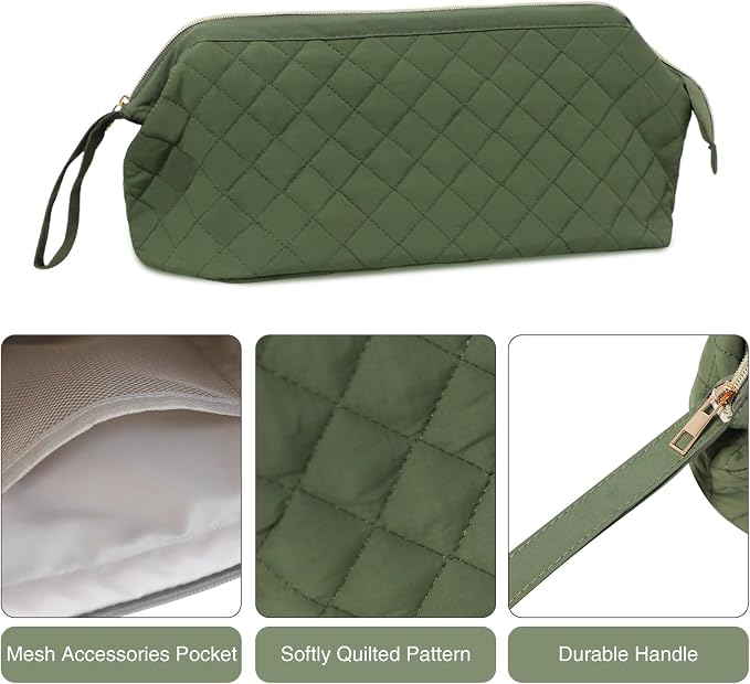 Stratalife Quilted Hair Tools Travel Bag with Polishing Cloth Compatible with Dyson Airwrap Shark Flex Style, Portable Toiletry Bag Hair Dryer Curling Iron Carrying Case Travel Essentials Olive Green