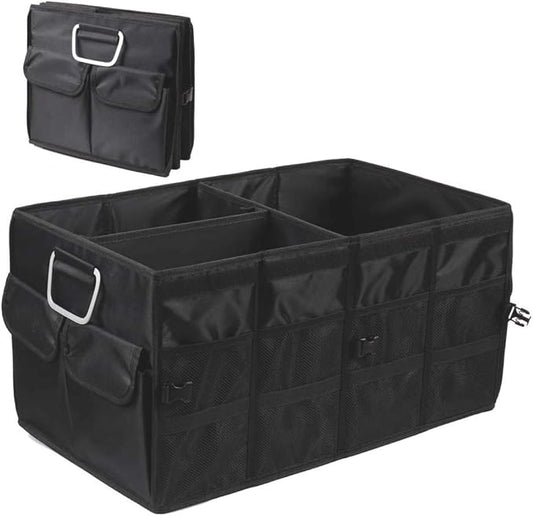 Car Trunk Organizer Collapsible Portable Multi Compartments Organizer with Non Slip Straps for SUV Truck Auto Vehicle Car Auto Minivan(Large without cover, Black)