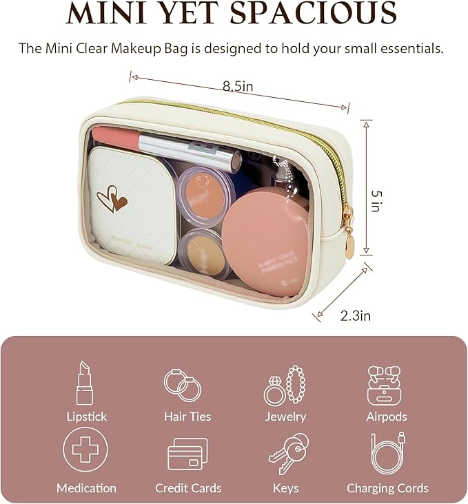 YDR Clear Cosmetics Bag Mini Makeup Case Transparent Travel Toiletry Pouch with Zipper, Portable Cosmetic Organizer Car Accessories for Travel Essrntials