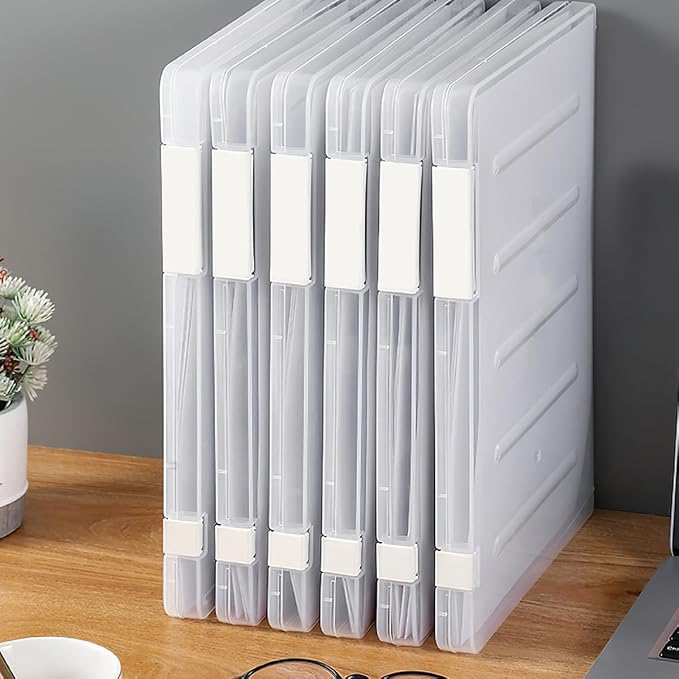 A4 File Storage Box with Lid, 2pcs White Desktop Document Organizer for Office, Contract and Receipt Filing, Stackable Office File Holder