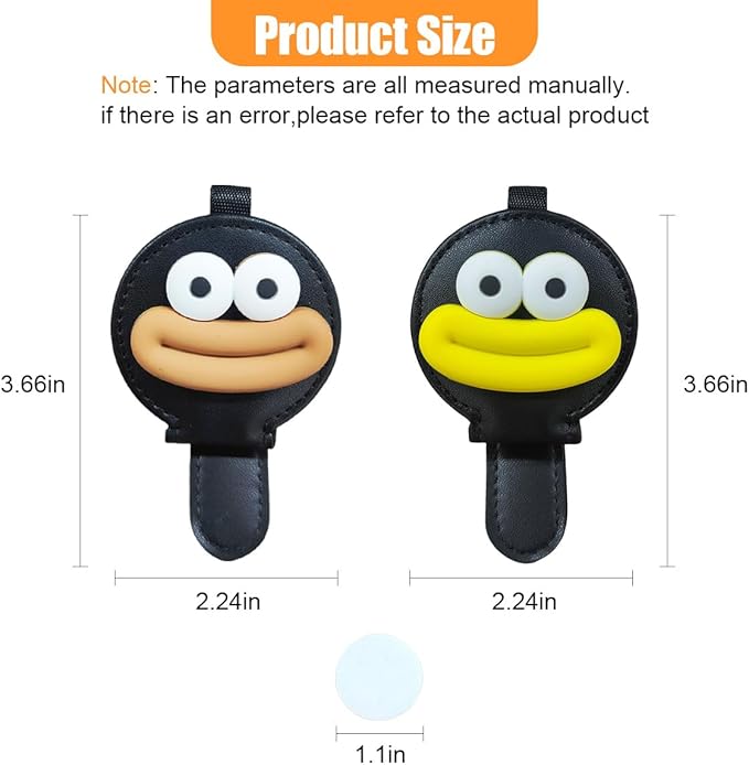 2PCS Sunglasses Holder for Car Visor, Magnetic Leather Ticket Card Clip, Sausage Mouth Sunglass Mount for Different Size Eyeglass, Cartoon Car Visor Decoration Accessory (Brown/Yellow/Black)