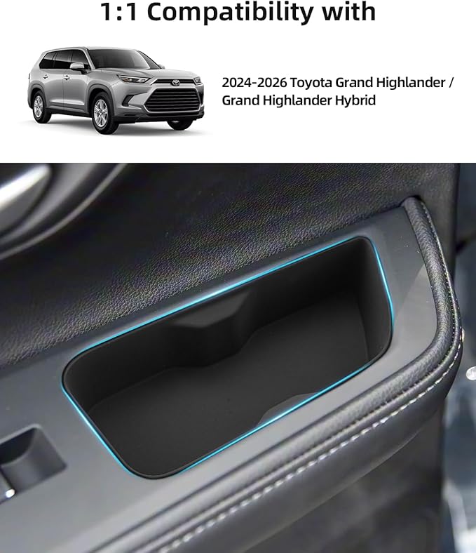 2 Pack Door Side Storage Box for Toyota Grand Highlander 2024 2025 2026, Silicone Door Handle Organizer, 2025 2026 Toyota Grand Highlander hybird Accessories