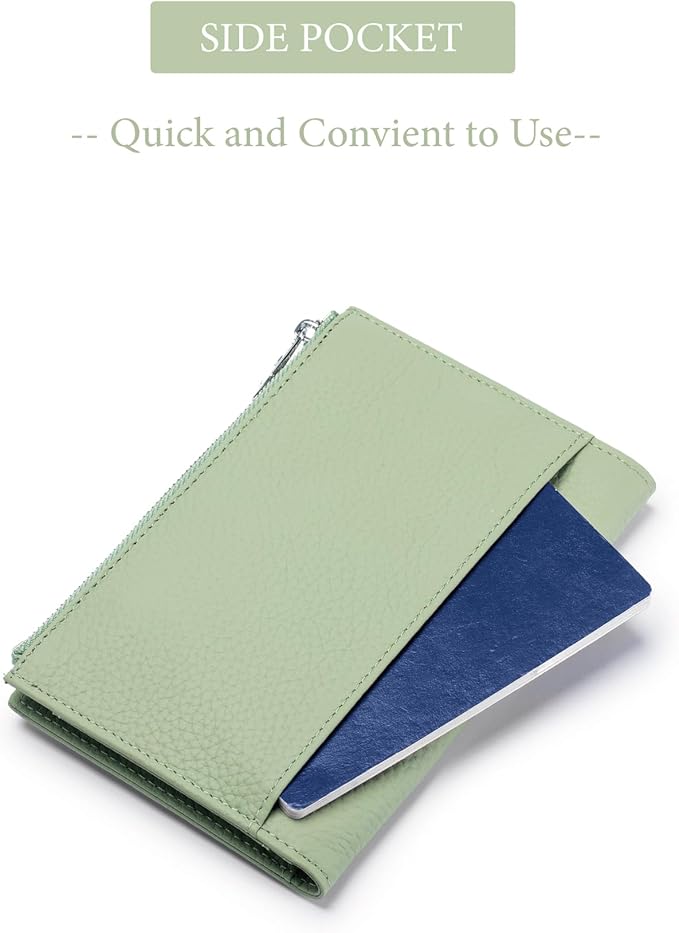 RFID Passport Wallet for Women, Slim Leather Passport Holder for Travel, Compact Travel Wallet with Zippered Coins Pocket and SIM Slots, Ladies Passport Cover
